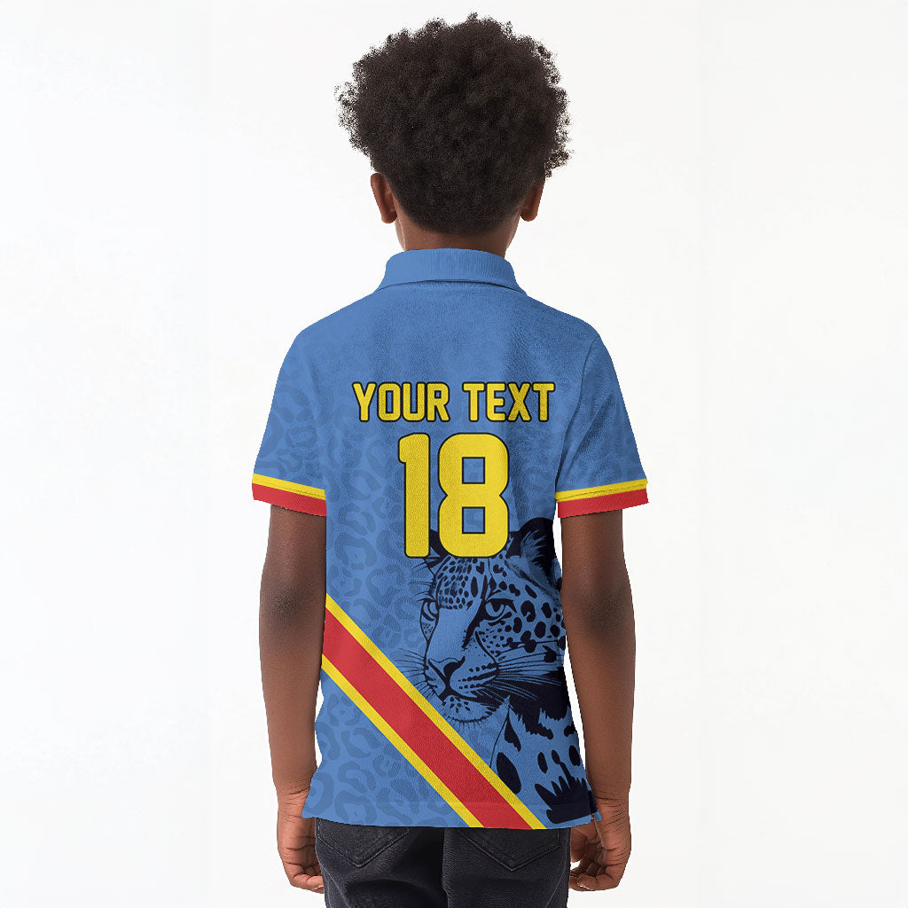 Custom DR Congo Football Kid Polo Shirt Leopard Pride Heritage Edition