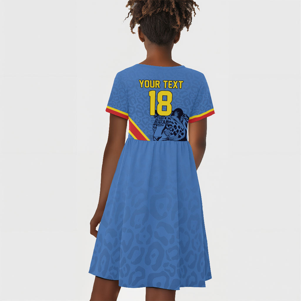 Custom DR Congo Football Kid Short Sleeve Dress Leopard Pride Heritage Edition