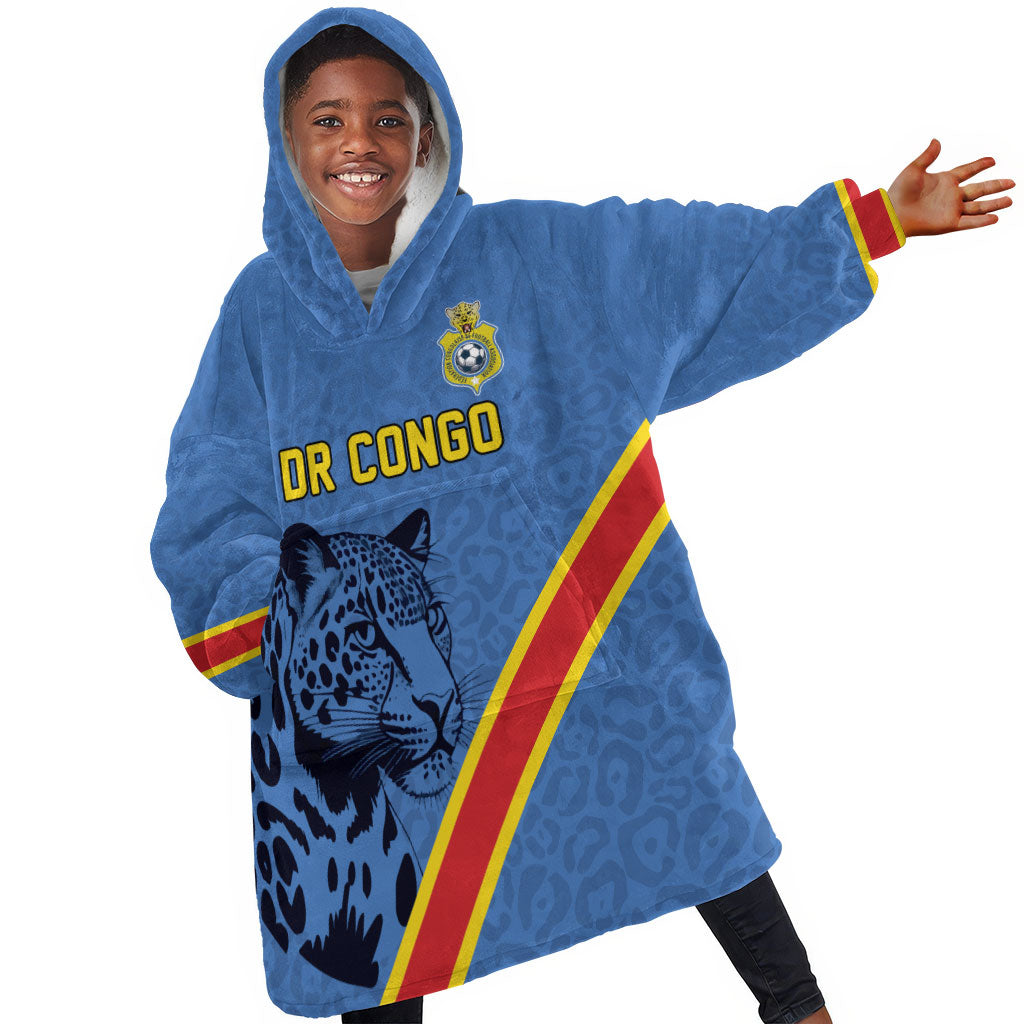 Custom DR Congo Football Kid Wearable Blanket Hoodie Leopard Pride Heritage Edition