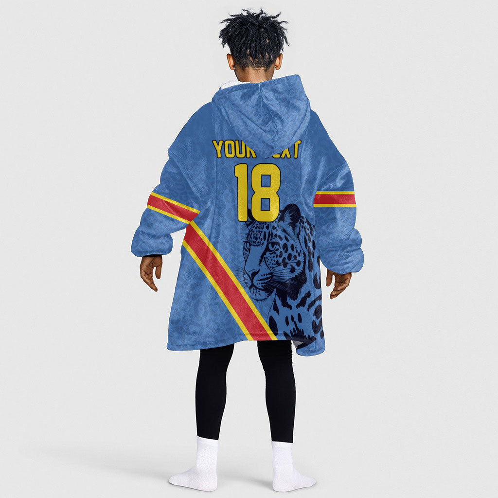 Custom DR Congo Football Kid Wearable Blanket Hoodie Leopard Pride Heritage Edition