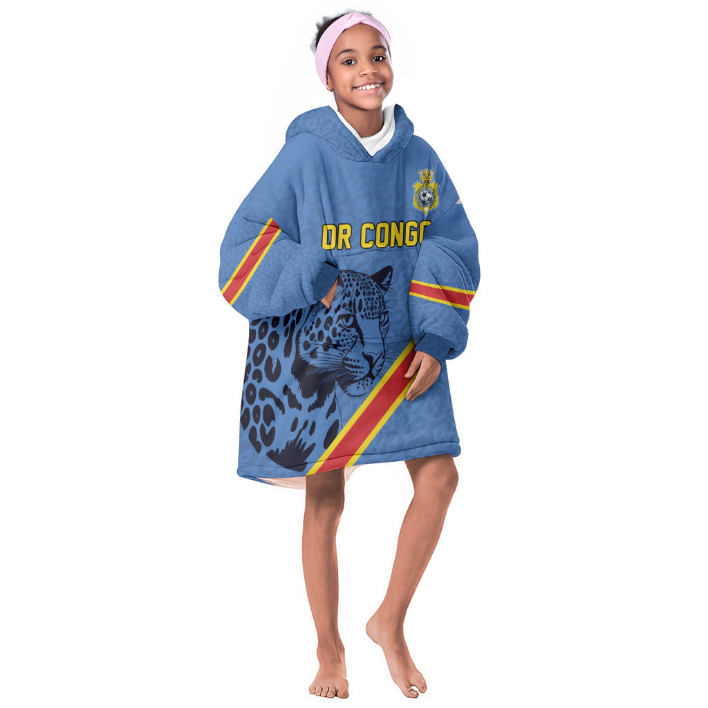 Custom DR Congo Football Kid Wearable Blanket Hoodie Leopard Pride Heritage Edition