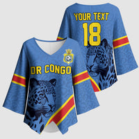 Custom DR Congo Football Kimono Sleeve Blouse Leopard Pride Heritage Edition
