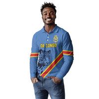 Custom DR Congo Football Long Sleeve Polo Shirt Leopard Pride Heritage Edition