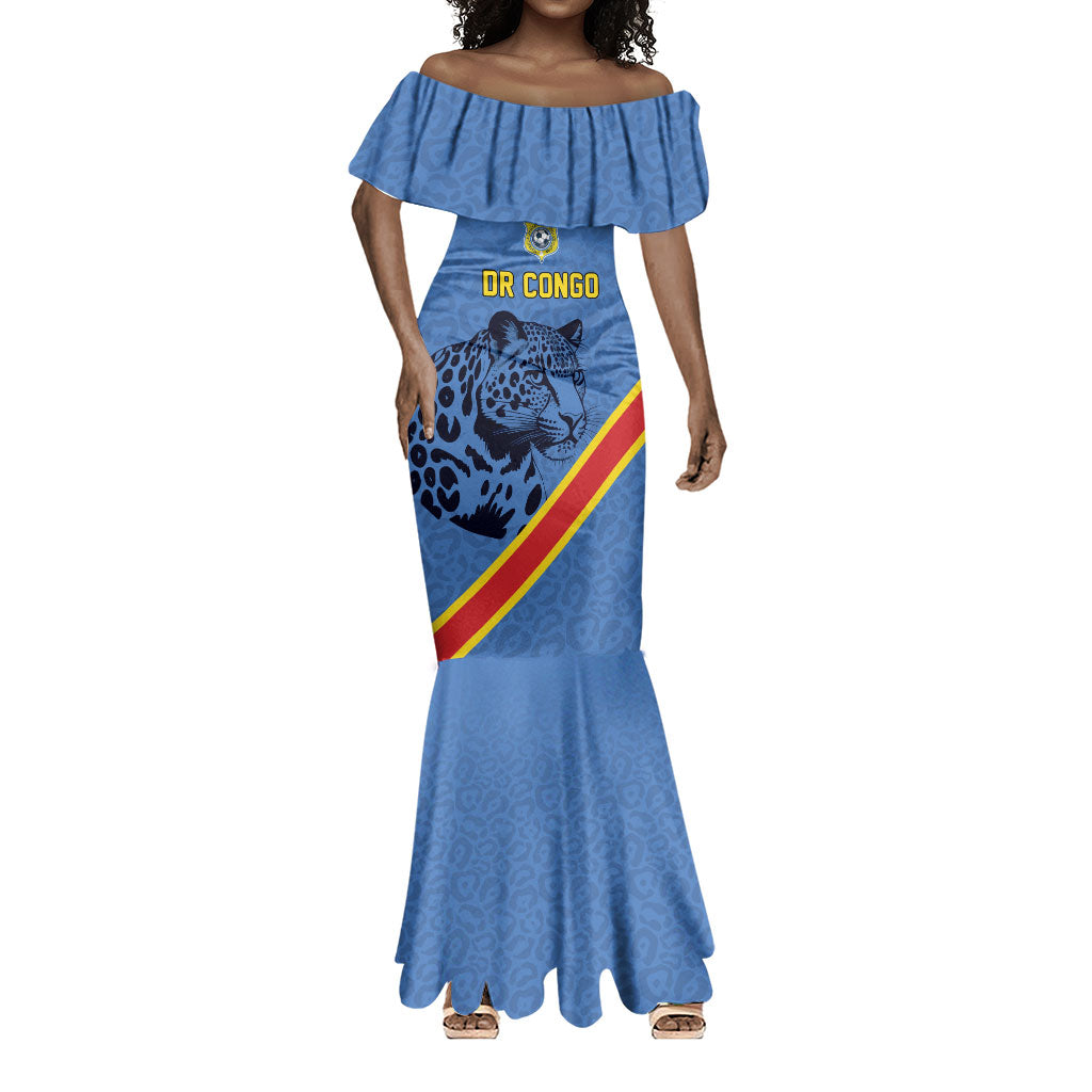 Custom DR Congo Football Mermaid Dress Leopard Pride Heritage Edition