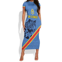 Custom DR Congo Football Short Sleeve Bodycon Dress Leopard Pride Heritage Edition