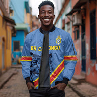 Custom DR Congo Football Sleeve Zip Bomber Jacket Leopard Pride Heritage Edition