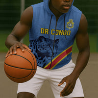 Custom DR Congo Football Sleeveless Zip Hoodie Leopard Pride Heritage Edition
