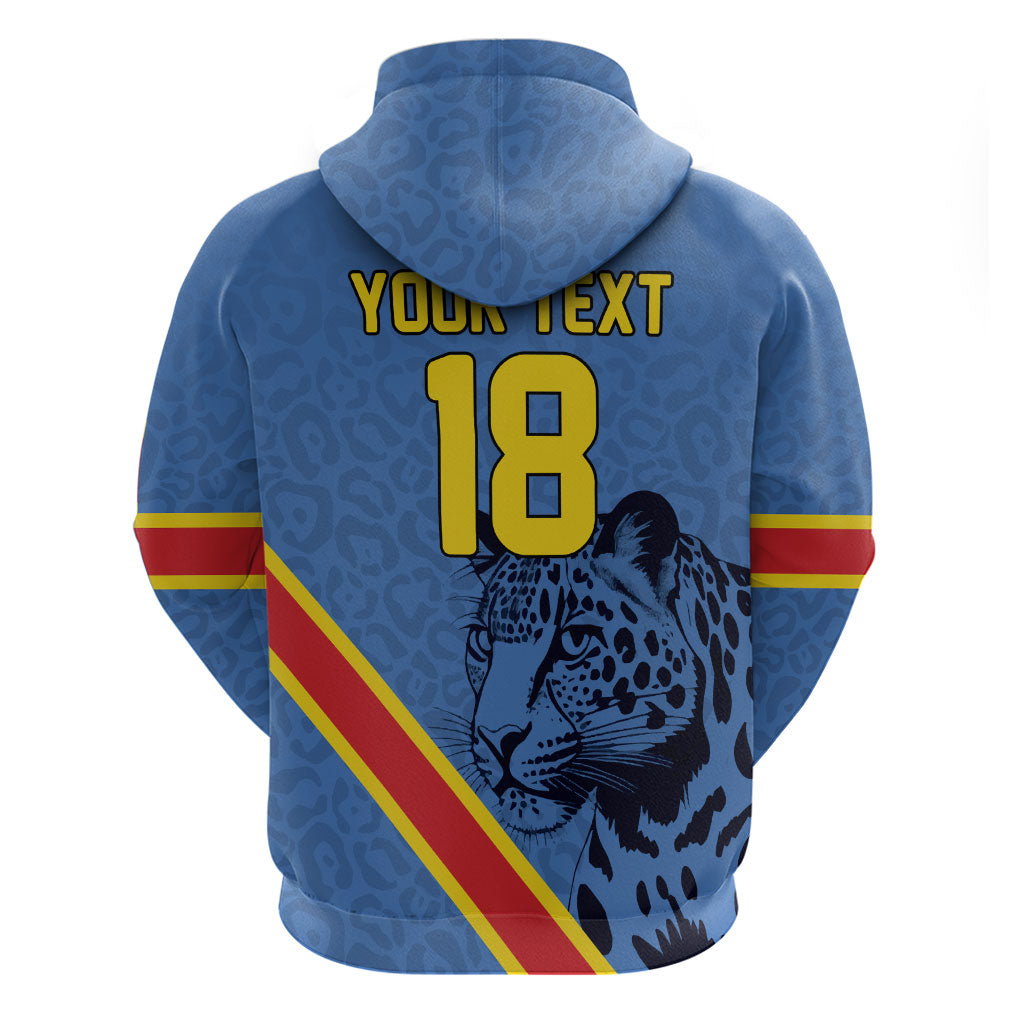 Custom DR Congo Football Zip Hoodie Leopard Pride Heritage Edition