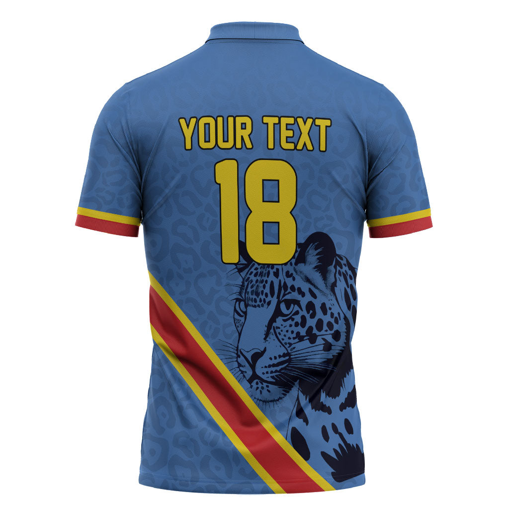 Custom DR Congo Football Zipper Polo Shirt Leopard Pride Heritage Edition