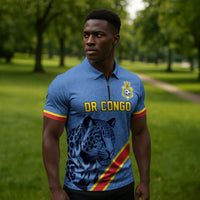 Custom DR Congo Football Zipper Polo Shirt Leopard Pride Heritage Edition