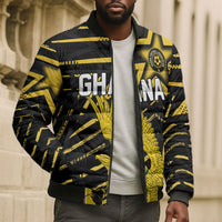 Custom Ghana Football Bomber Puffer Jacket Golden Black Star Eagle Heritage