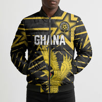 Custom Ghana Football Bomber Puffer Jacket Golden Black Star Eagle Heritage