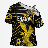Custom Ghana Football Cross Shoulder Shirt Golden Black Star Eagle Heritage