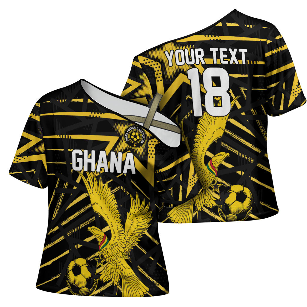 Custom Ghana Football Cross Shoulder Shirt Golden Black Star Eagle Heritage