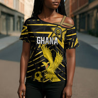 Custom Ghana Football Cross Shoulder Shirt Golden Black Star Eagle Heritage