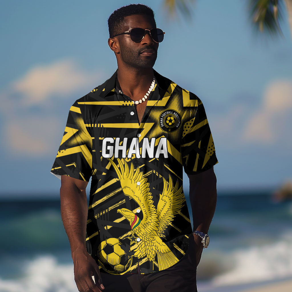 Custom Ghana Football Hawaiian Shirt Golden Black Star Eagle Heritage
