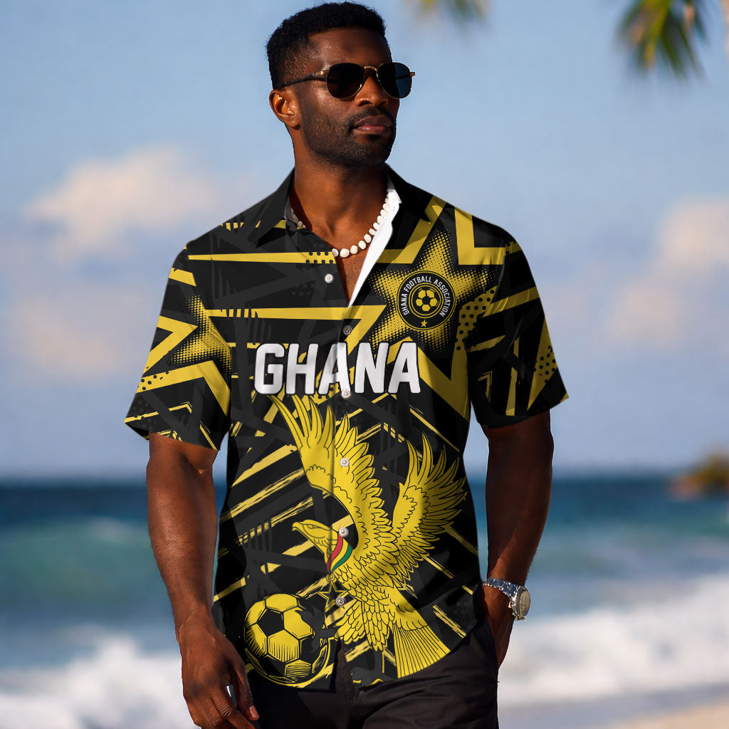 Custom Ghana Football Hawaiian Shirt Golden Black Star Eagle Heritage LT18