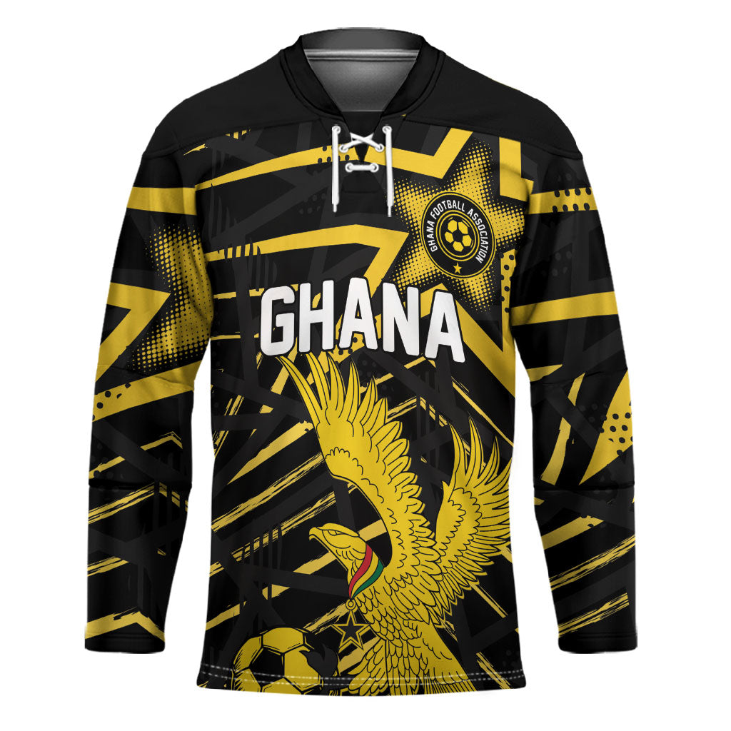 Custom Ghana Football Hockey Jersey Golden Black Star Eagle Heritage