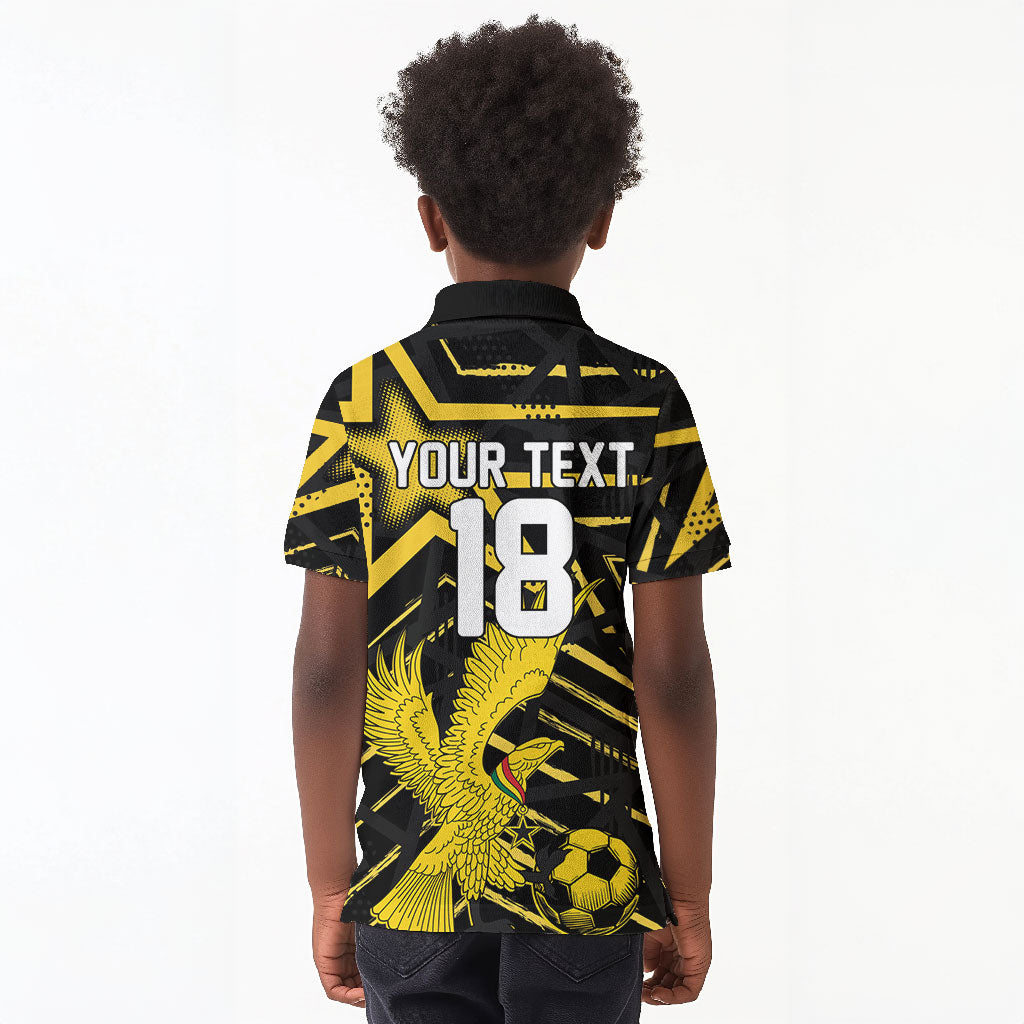 Custom Ghana Football Kid Polo Shirt Golden Black Star Eagle Heritage
