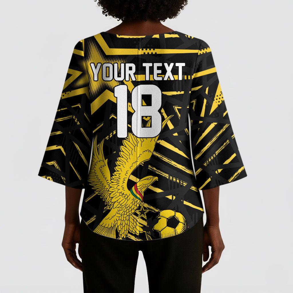 Custom Ghana Football Kimono Sleeve Blouse Golden Black Star Eagle Heritage