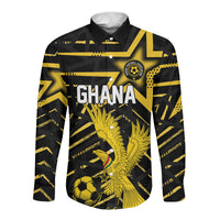 Custom Ghana Football Long Sleeve Button Shirt Golden Black Star Eagle Heritage