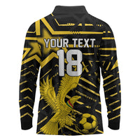 Custom Ghana Football Long Sleeve Polo Shirt Golden Black Star Eagle Heritage