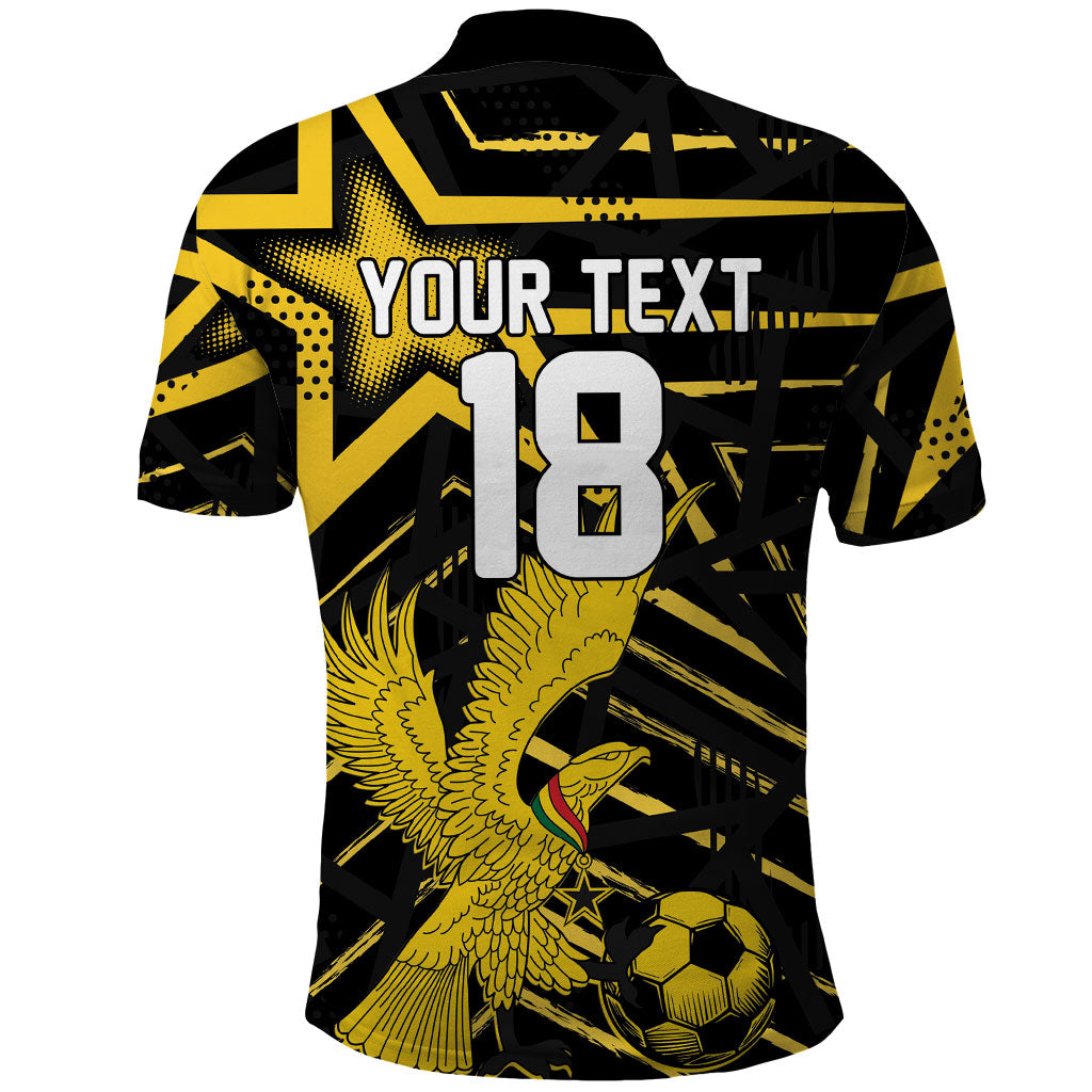 Custom Ghana Football Polo Shirt Golden Black Star Eagle Heritage
