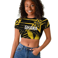 Custom Ghana Football Raglan Cropped T shirt Golden Black Star Eagle Heritage