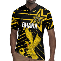 Custom Ghana Football Rugby Jersey Golden Black Star Eagle Heritage