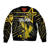 Custom Ghana Football Sleeve Zip Bomber Jacket Golden Black Star Eagle Heritage
