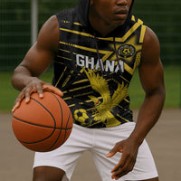 Custom Ghana Football Sleeveless Hoodie Golden Black Star Eagle Heritage