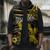 Custom Ghana Football Sleeveless Puffer Jacket Golden Black Star Eagle Heritage