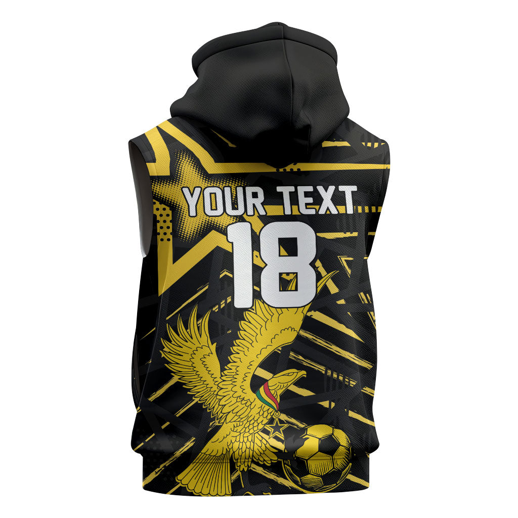 Custom Ghana Football Sleeveless Zip Hoodie Golden Black Star Eagle Heritage