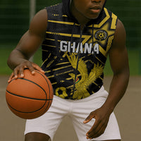 Custom Ghana Football Sleeveless Zip Hoodie Golden Black Star Eagle Heritage