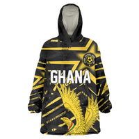 Custom Ghana Football Wearable Blanket Hoodie Golden Black Star Eagle Heritage