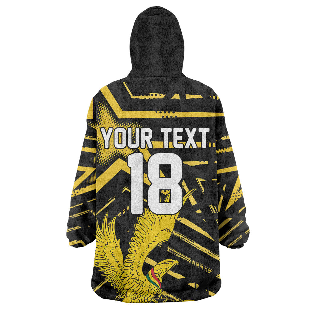 Custom Ghana Football Wearable Blanket Hoodie Golden Black Star Eagle Heritage