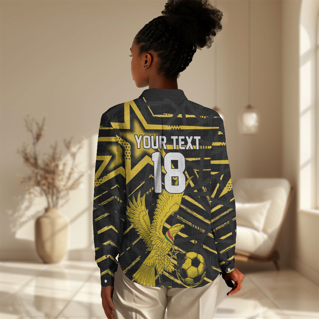 Custom Ghana Football Women Casual Shirt Golden Black Star Eagle Heritage