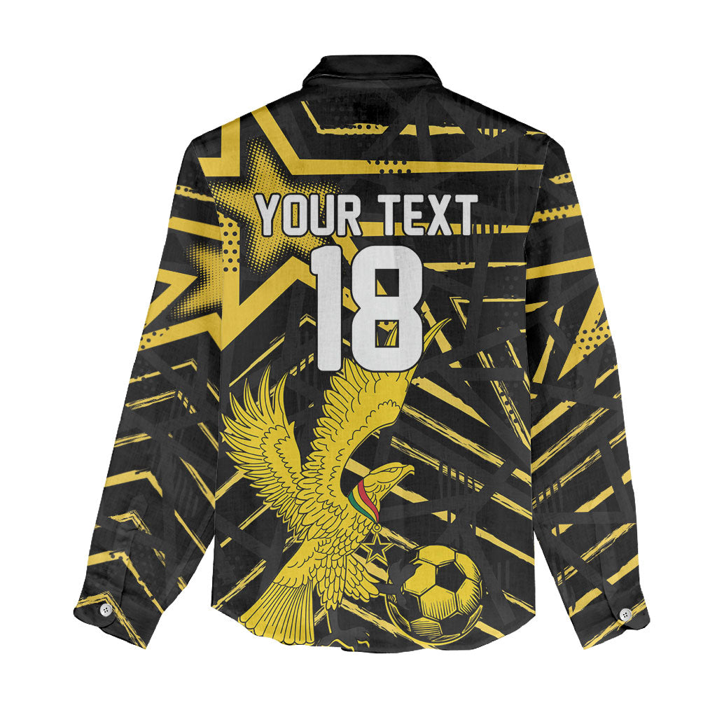 Custom Ghana Football Women Casual Shirt Golden Black Star Eagle Heritage