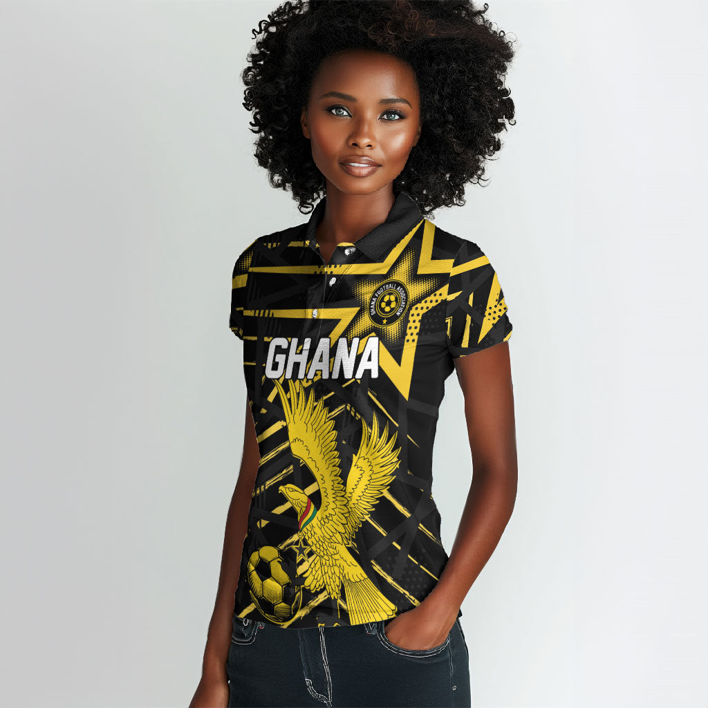Custom Ghana Football Women Polo Shirt Golden Black Star Eagle Heritage