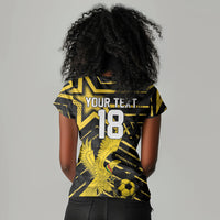 Custom Ghana Football Women V-Neck T-Shirt Golden Black Star Eagle Heritage