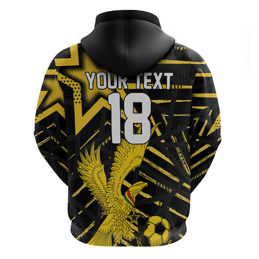 Custom Ghana Football Zip Hoodie Golden Black Star Eagle Heritage