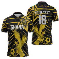 Custom Ghana Football Zipper Polo Shirt Golden Black Star Eagle Heritage