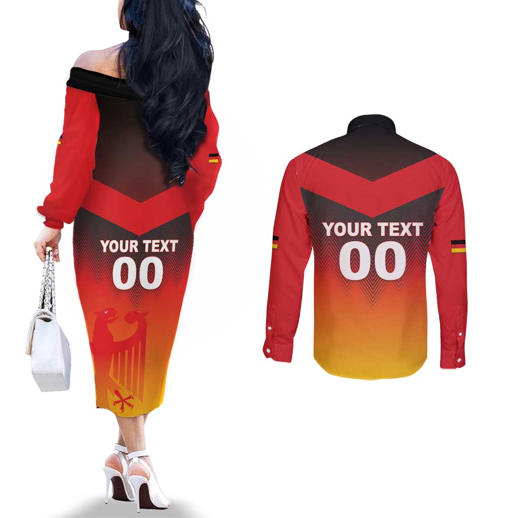 Custom Germany Football Couples Matching Off The Shoulder Long Sleeve Dress and Long Sleeve Button Shirt Special Flag Style