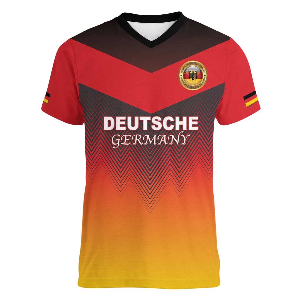 Custom Germany Football Women V-Neck T-Shirt Special Flag Style - Wonder Print Shop
