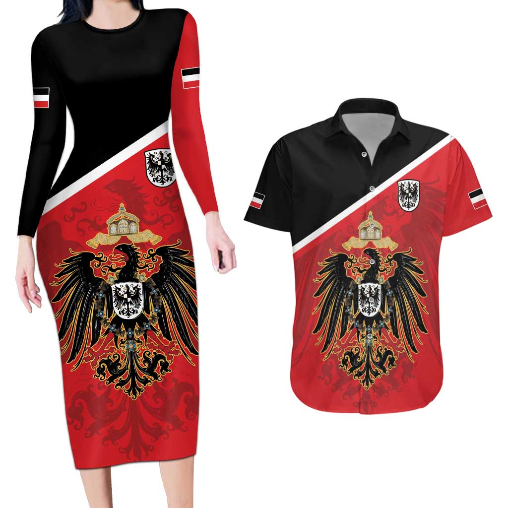 German Empire 1871-1918 Couples Matching Long Sleeve Bodycon Dress and Hawaiian Shirt Flag Color Inspiration - Wonder Print Shop