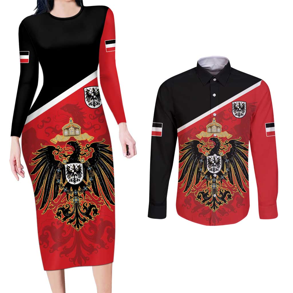 German Empire 1871-1918 Couples Matching Long Sleeve Bodycon Dress and Long Sleeve Button Shirt Flag Color Inspiration - Wonder Print Shop