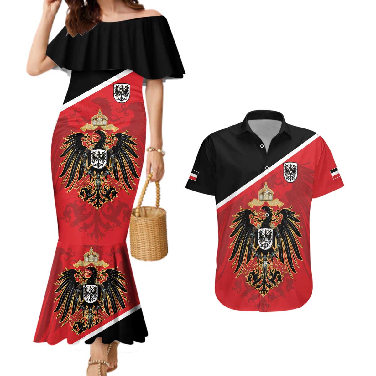 German Empire 1871-1918 Couples Matching Mermaid Dress and Hawaiian Shirt Flag Color Inspiration - Wonder Print Shop