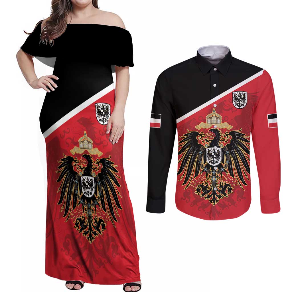 German Empire 1871-1918 Couples Matching Off Shoulder Maxi Dress and Long Sleeve Button Shirt Flag Color Inspiration - Wonder Print Shop