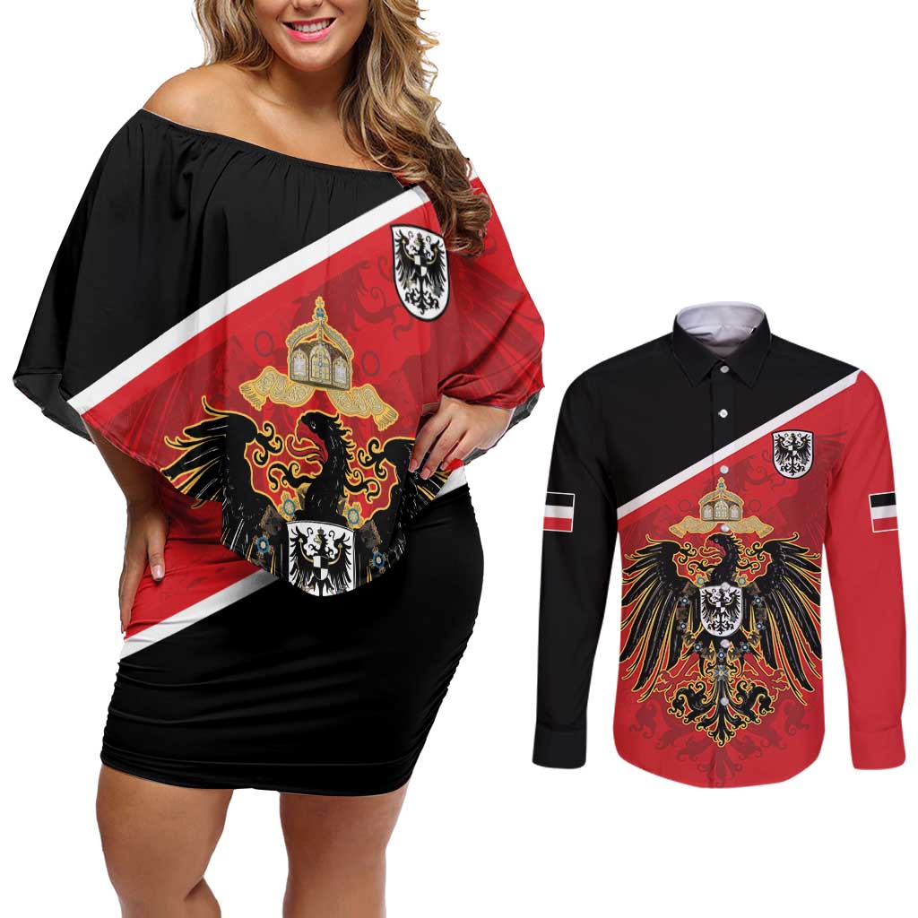 German Empire 1871-1918 Couples Matching Off Shoulder Short Dress and Long Sleeve Button Shirt Flag Color Inspiration - Wonder Print Shop