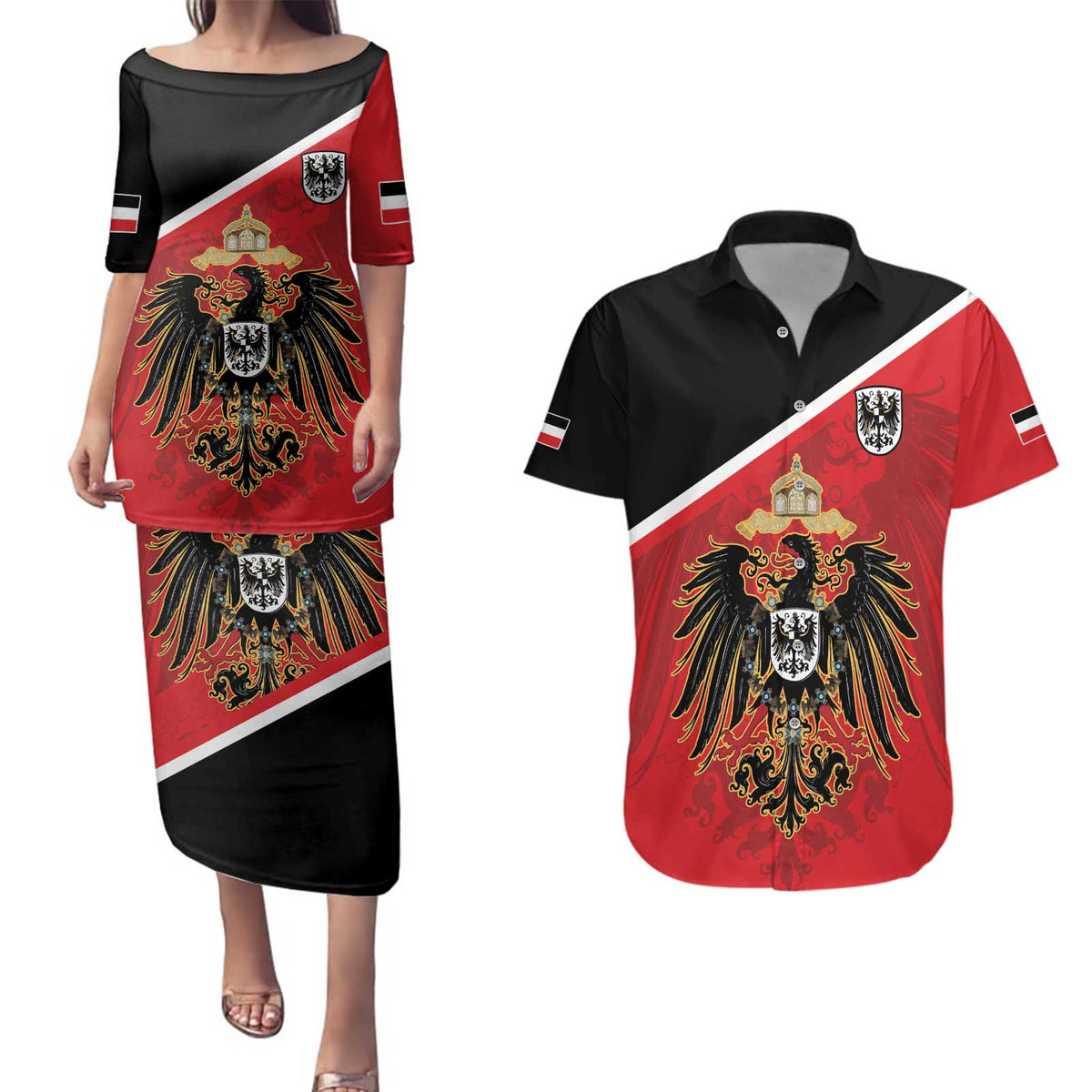German Empire 1871-1918 Couples Matching Puletasi and Hawaiian Shirt Flag Color Inspiration - Wonder Print Shop